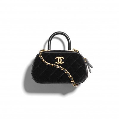 CHANEL MINI BOWLING BAG VELVET AND CALFSKIN AS5572 (20*11.5*8.5cm)